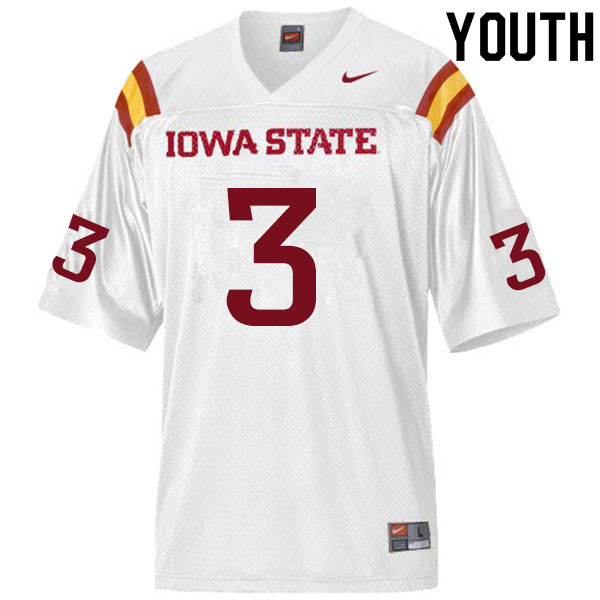 Youth #3 JaQuan Bailey Iowa State Cyclones College Football Jerseys Sale-White - Click Image to Close